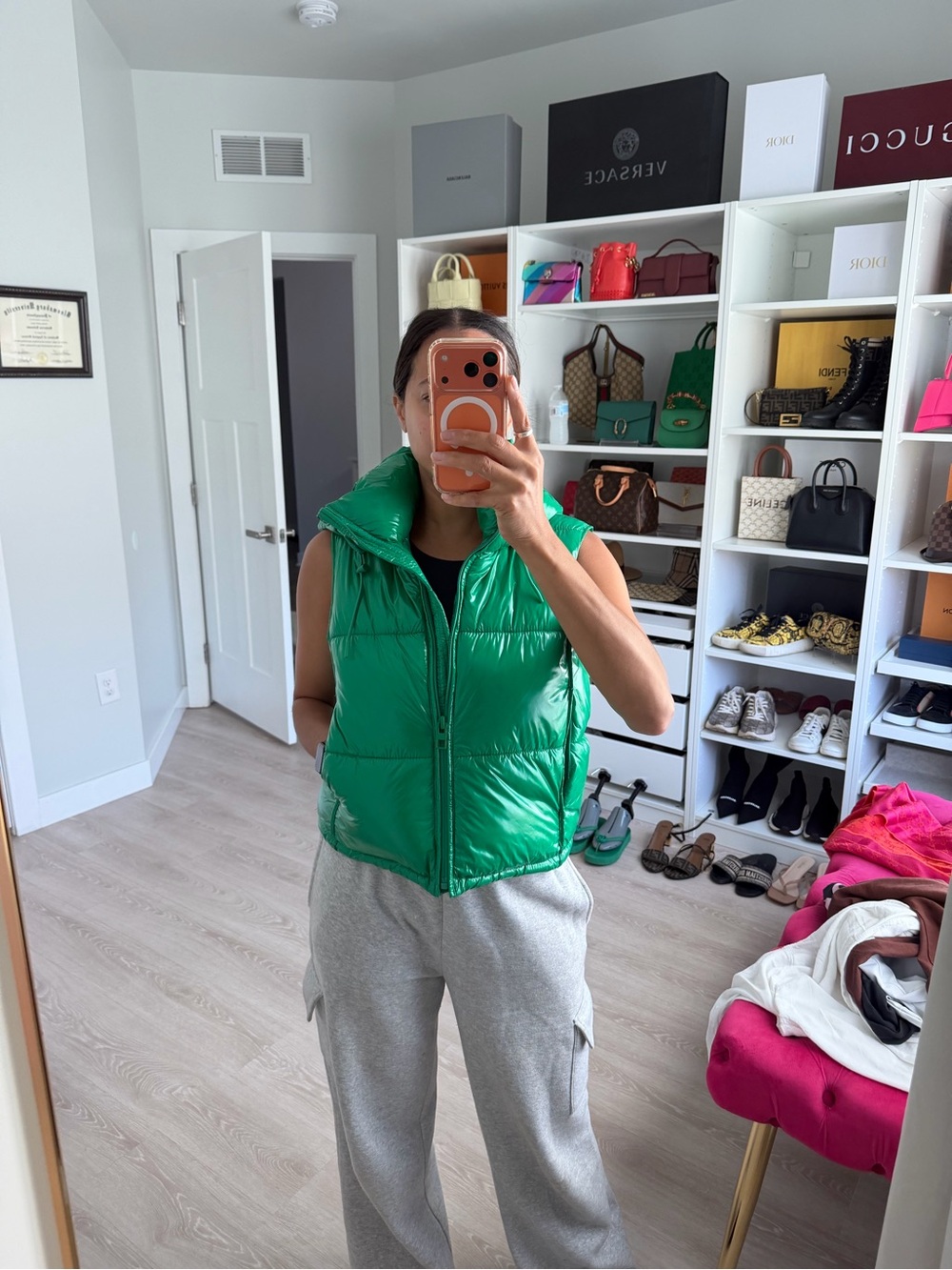 Zara Bright Green Shiny Puffer Vest